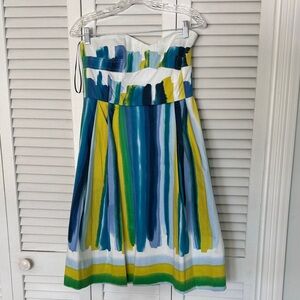 Strapless sweetheart neckline Multicolor Stripe Dress - Blue/Green/Yellow